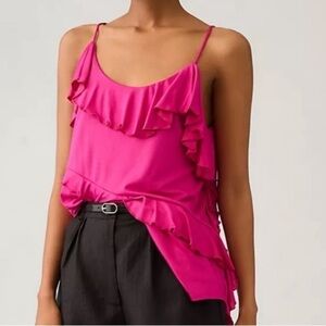 Anthropologie Womens Asymmetrical ruffle cami Sz M Pink Tank Top Feminine Girly